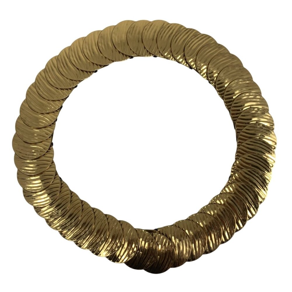 VTG Gold Tone Textured Disc Elastic Belt Clasp Closure Stretchable 22 -34"